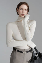 Merino Wool Minimalist Mock Neck Ribbed Knit Top – Cross-Strap Seamless Solid Color Sweater