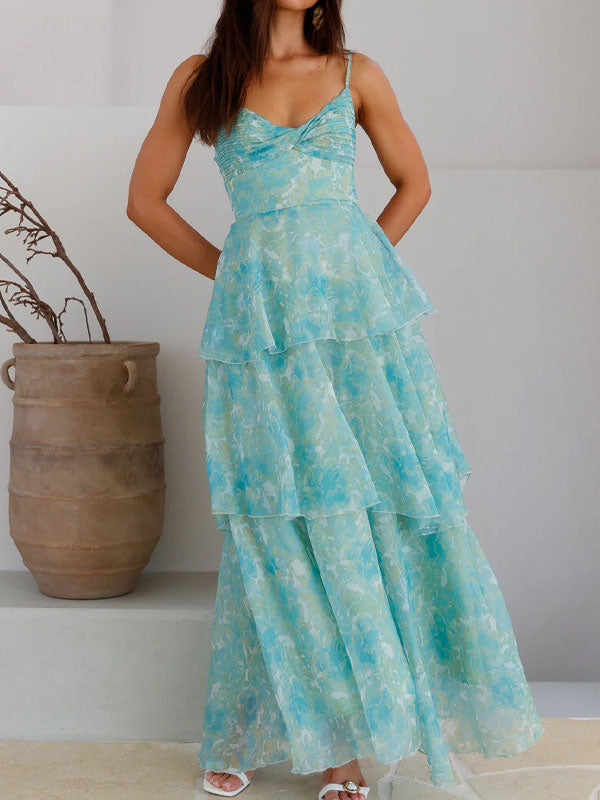V neck floral maxi dress