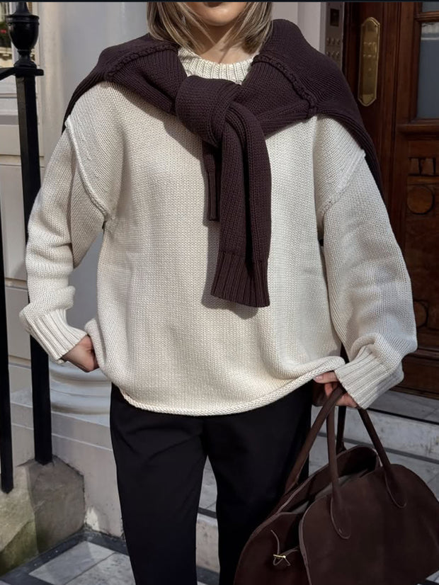 Round Neck Reverse Solid Color Casual Knitted Top