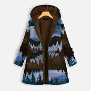 Wearshes Casual Retro  Mountains Print Plus Velvet Coat