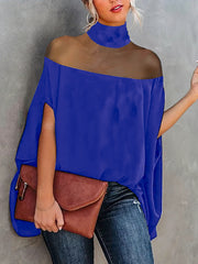 Batwing Sleeves See-Through High-Neck Blouses&Shirts Tops