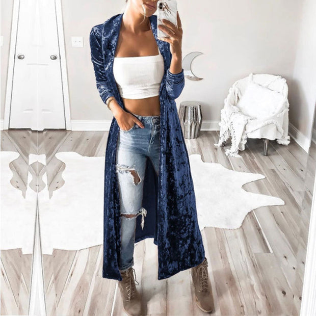 Fashion Casual Solid Color Lapel Long Sleeve Kimono Duster