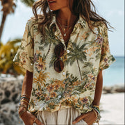 Hawaiian-style Floral Lapel Short-sleeved Shirt