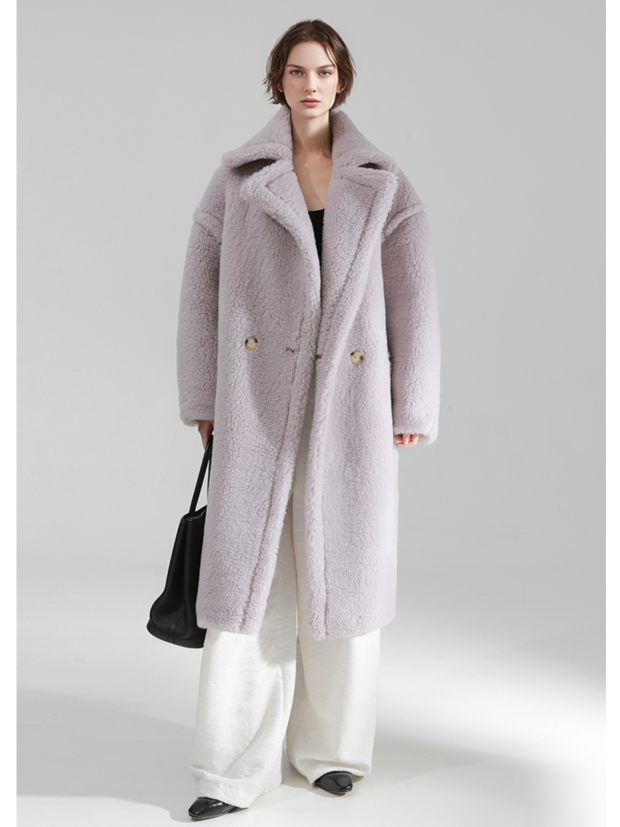 Oversized Teddy Fleece Coat for Women – Thick Shearling Jacket with Full Lining and Alpaca Wool Blend for Fall Winter