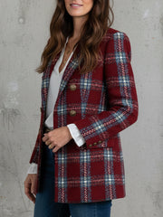 Retro Contrast Plaid Wool Double-breasted Coat