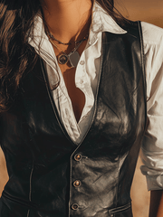 Vintage Western Black Faux Leather Vest