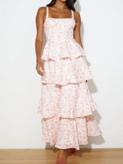 Tie up printing maxi dress