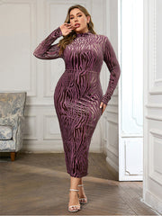 Zebra Striped Print Mock Neck Split Dress