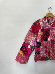 Green Patchwork Cotton Quilted Jacket Crop top Handmade Kimono