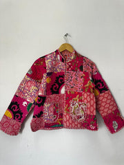 Green Patchwork Cotton Quilted Jacket Crop top Handmade Kimono