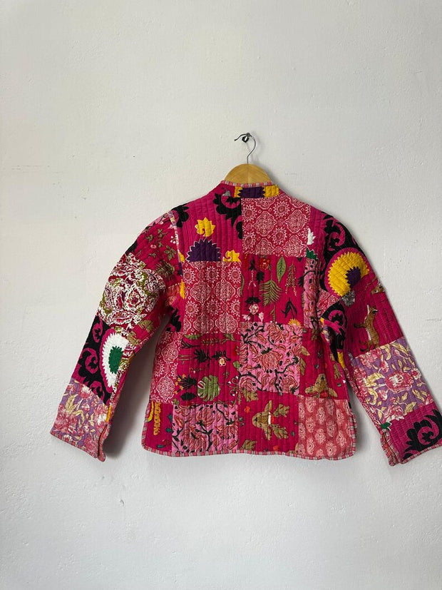 Green Patchwork Cotton Quilted Jacket Crop top Handmade Kimono