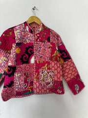 Green Patchwork Cotton Quilted Jacket Crop top Handmade Kimono