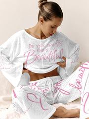 Women's Pink Inspirational Long Sleeve Pants Set