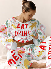 Women's Colorful Christmas Happiness Loungewear Set