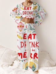 Women's Colorful Christmas Happiness Loungewear Set