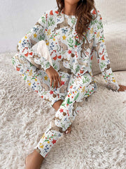 Women's Christmas Elk Graphic Knitted Crew Neck Long Sleeve Suit