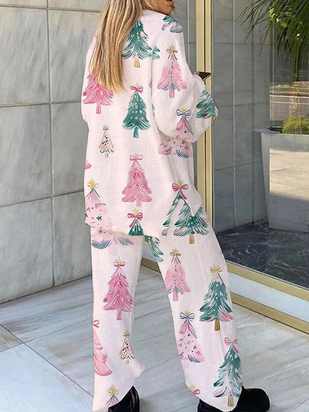 Women's Pink Christmas Tree Printed Rockabilly Pajama Set