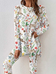 Women's Christmas Elk Graphic Knitted Crew Neck Long Sleeve Suit