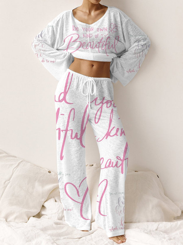 Women's Pink Inspirational Long Sleeve Pants Set