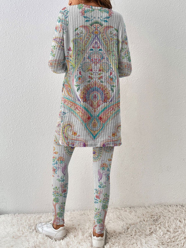 Bohemian Women's Grey Long Sleeve Pajama Set