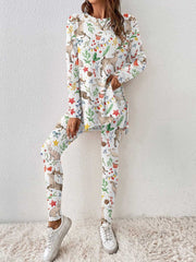 Women's Christmas Elk Graphic Knitted Crew Neck Long Sleeve Suit