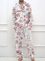 Men's Retro Christmas Print Long Sleeve Pants Pajama Set