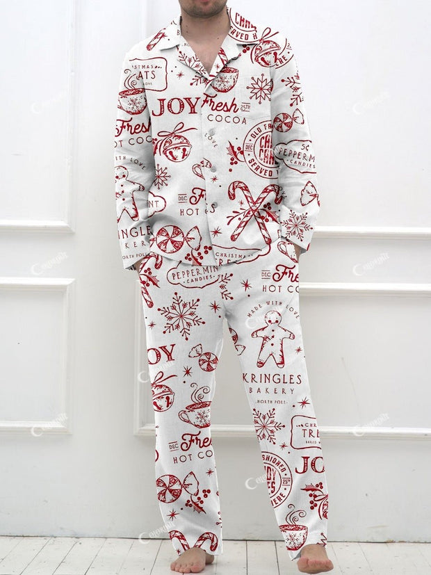 Men's Retro Christmas Print Long Sleeve Pants Pajama Set