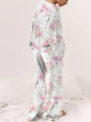 Women's Bow Flower Long Sleeve Pants Suit