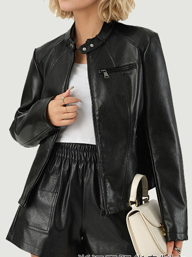 Fashionable and Versatile Slim-fit Commuter Leather Jacket