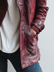 Women's Vintage Burgundy Faux Leather Jacket