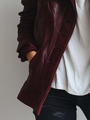 Women's Vintage Burgundy Faux Leather Jacket
