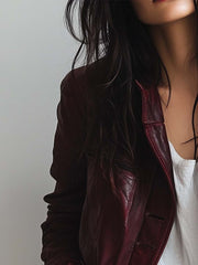 Women's Vintage Burgundy Faux Leather Jacket