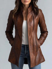 Women's Stand Collar Vintage Faux Leather Jacket