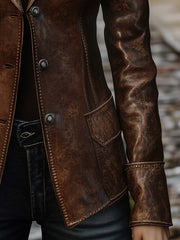 Women's Vintage Pocket Faux Leather Jacket