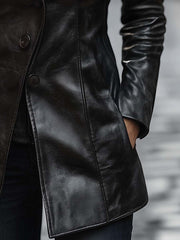 Vintage Lapel Button Faux Leather Jacket