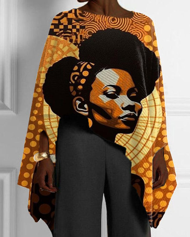 Afro Black Girl Vintage Print Irregular Cape Top