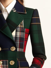 Casual Lapel Plaid Double-breasted Woolen Blazer