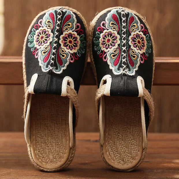 Women Retro Embroidered Floral Shoes flip flop