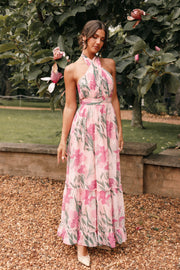 Lennon Halterneck Maxi Dress - Pink Floral