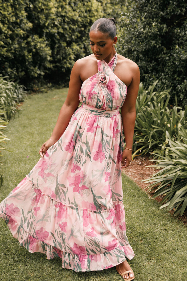 Lennon Halterneck Maxi Dress - Pink Floral