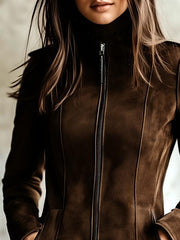 Vintage Waist-cinched Double Zipper Suede Jacket