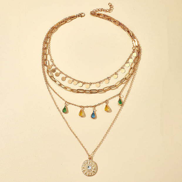 Multilayer Sequins Colored Crystal Pendant Necklace