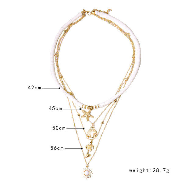 Retro Starfish Shell Multilayer Pendant Necklace