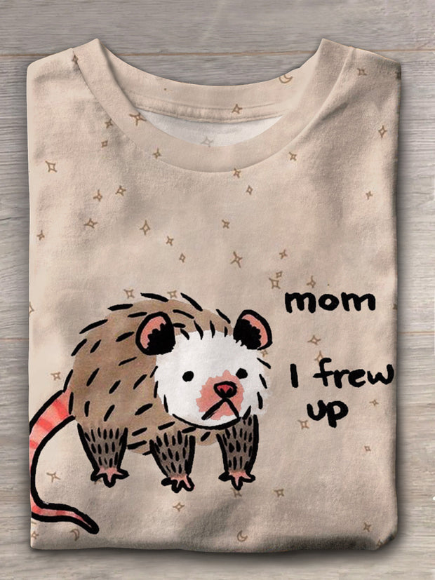 Women's Mom I Frew Up Possum Star Print Casual Crew Neck Tee