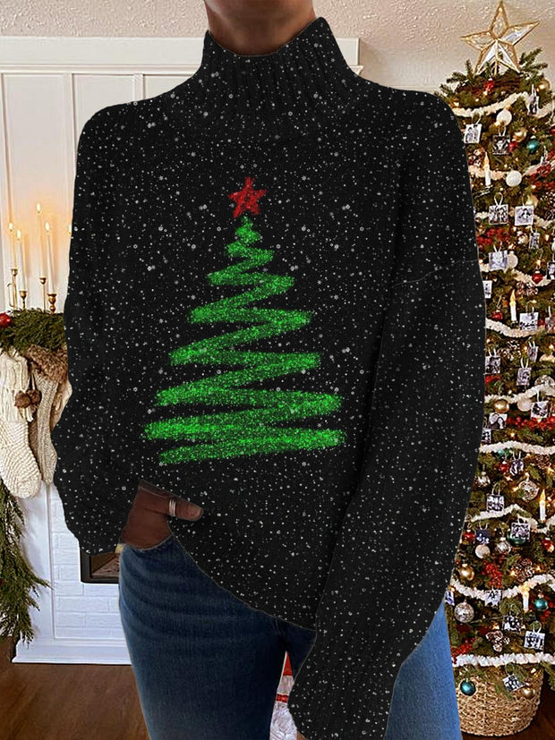 Women's Christmas Tree Turtleneck Fleece Sweatshirt