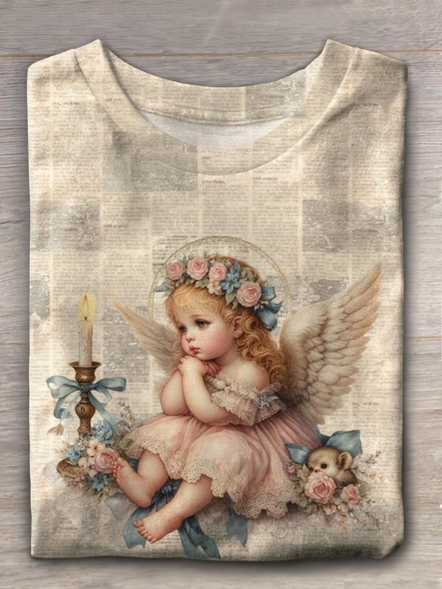 Women's Christian Faith Angel Vintage Print Casual T-shirt