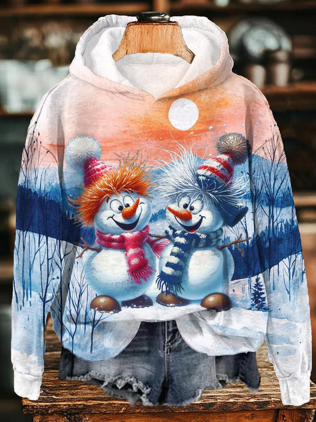 Fun Snowman Long Sleeve Printed Hoodie