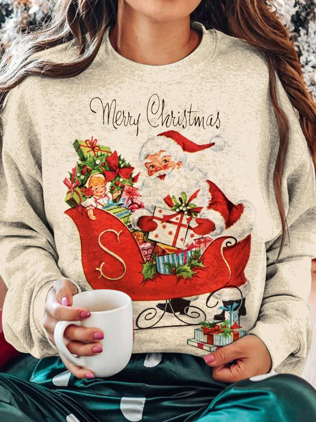 Women's Christmas Santa Claus Gift Print Long Sleeve Top