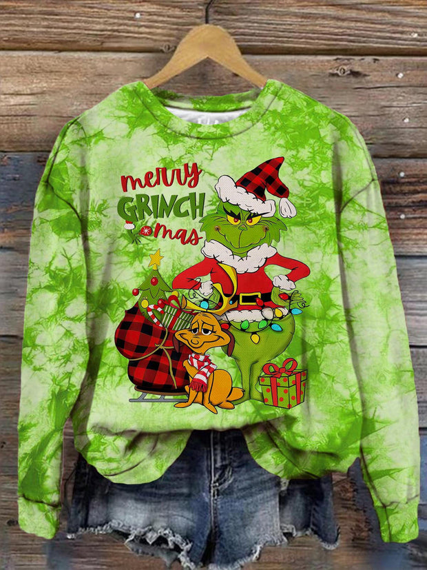 Merry Christmas Character Tie Dye Print Long Sleeve Top