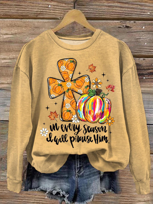 Women's In Every Season I Will Praise Him Round Neck Long Sleeve Top